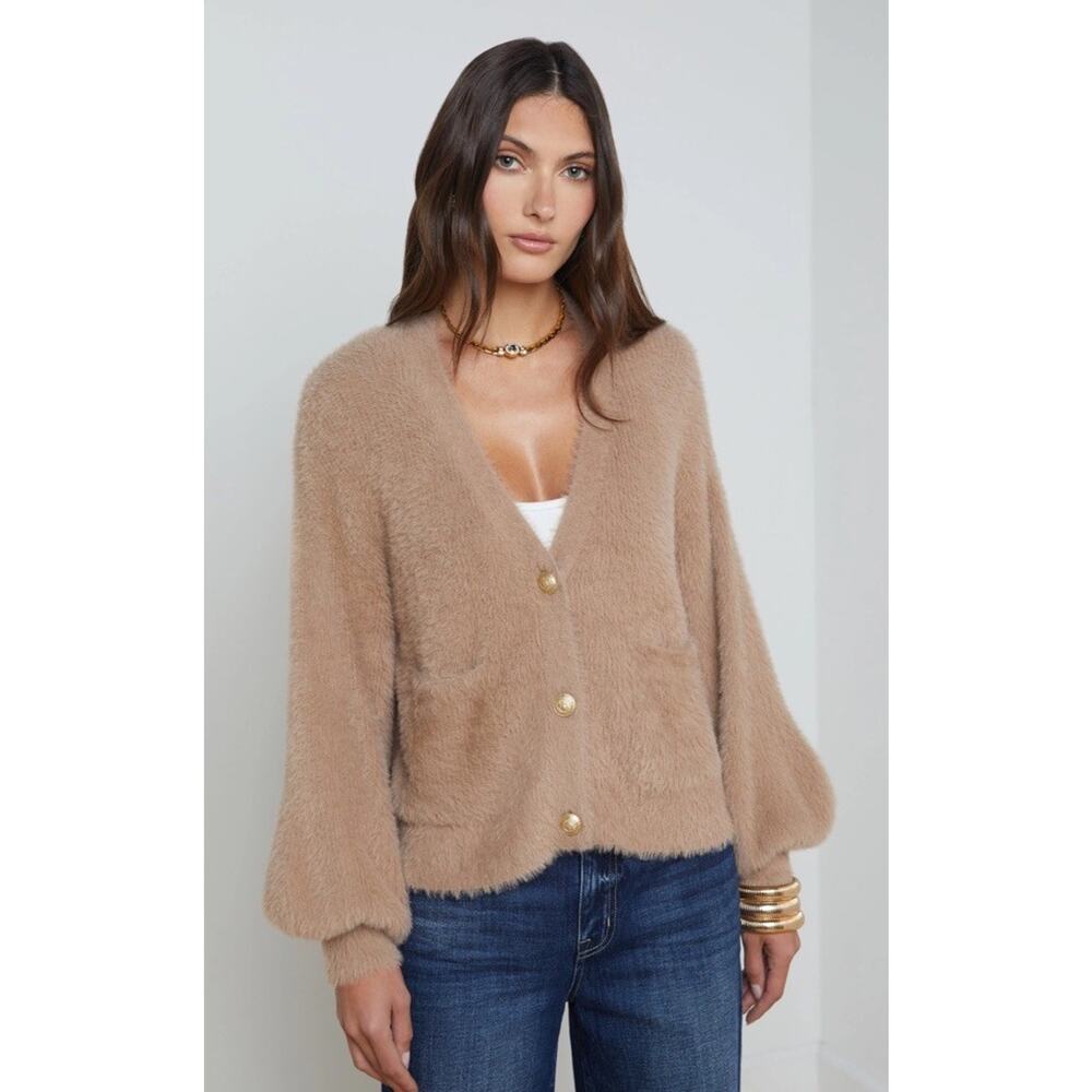 L'Agence Harriet Fuzzy Blouson Cardigan In Macaroon Sz S/P